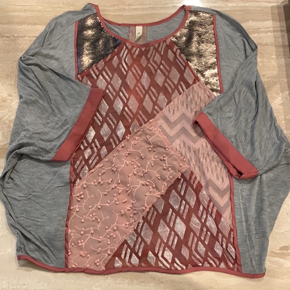 Anthropologie Patchwork Blouse Sequin Diamond Flo… - image 4